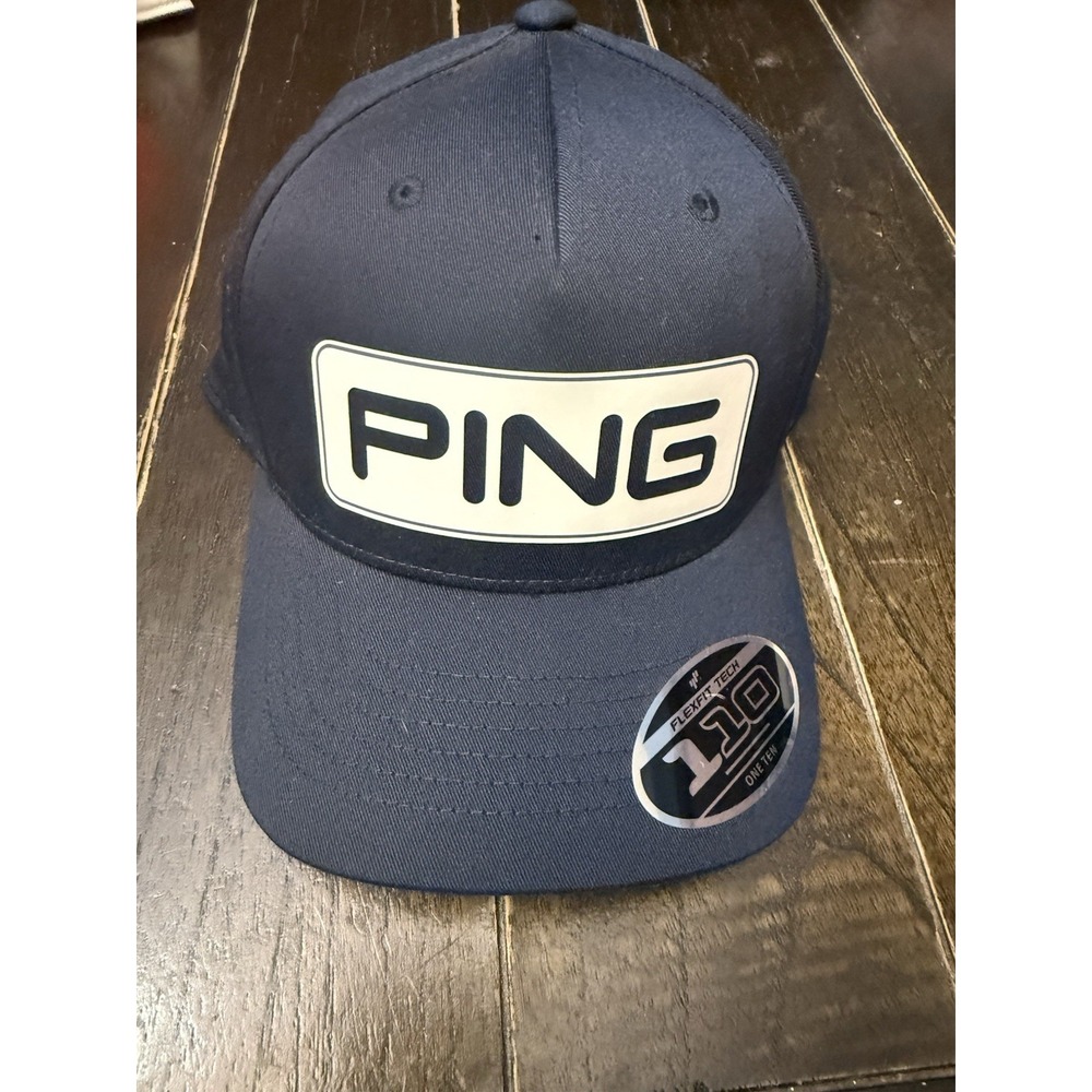 PING Golf Hat Navy Blue White Flexfit Tech 110 Snapback Cap NEW Unworn